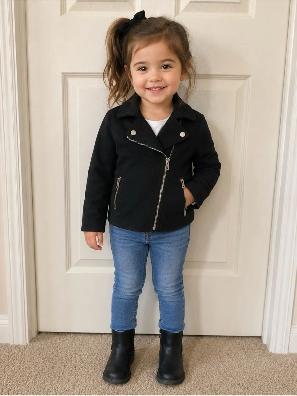 Colleen Lopez Girls Black Faux Suede Moto Jacket Zip Up